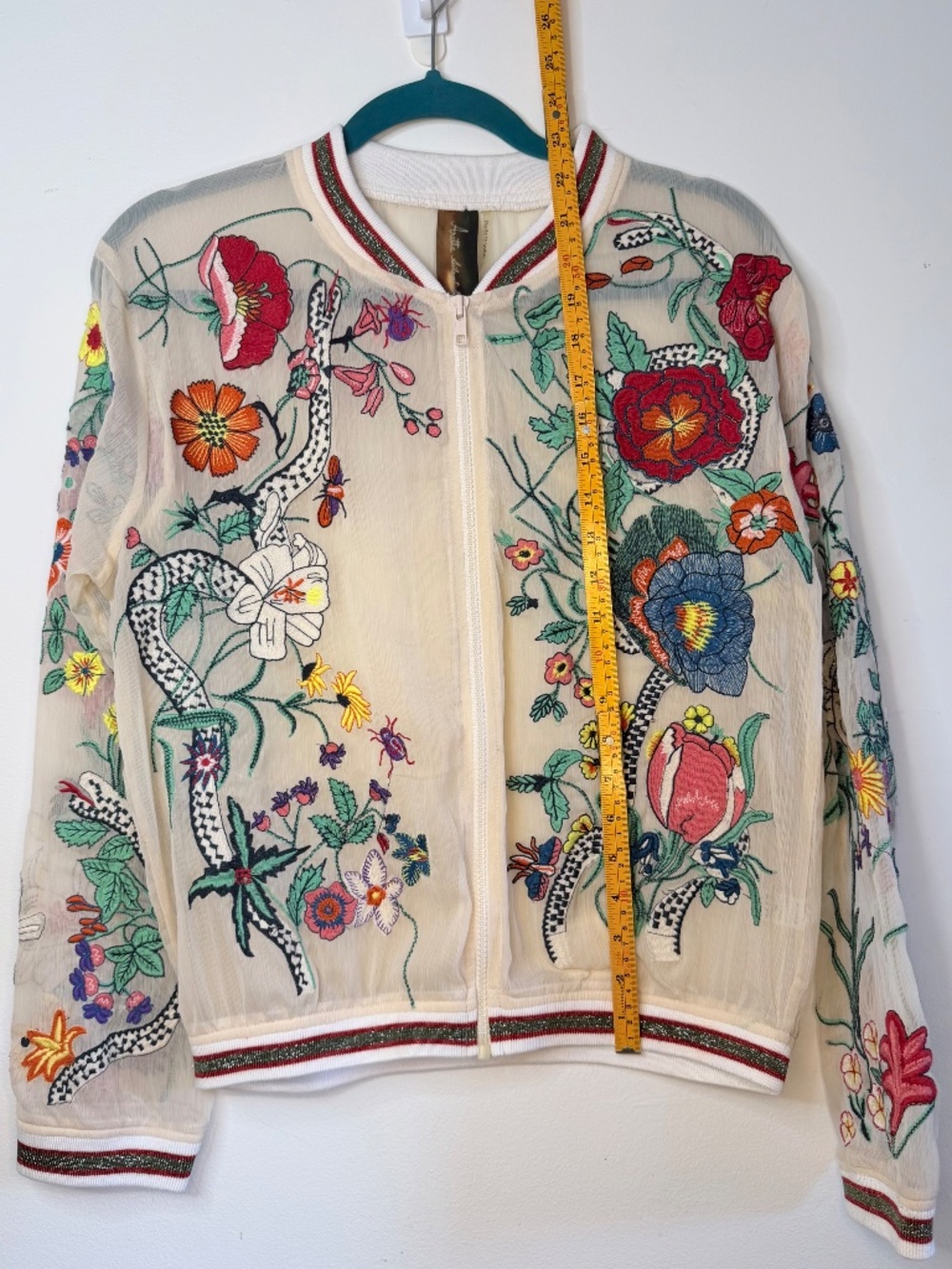 Aratta Sheer Floral Embroidered Bomber Jacket Black Size L Statement - Picture 6 of 6